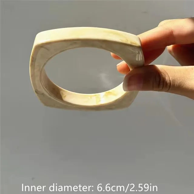 Beige Tie Dye and Gold Wide Asymmetrical Resin Bracelet-Thick & Oversized Fashion Jewelry