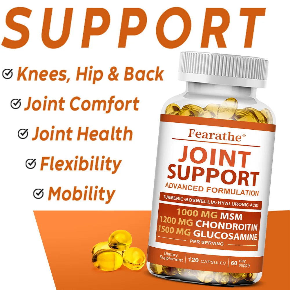 Joint Support Supplement Glucosamine Chondroitin Turmeric MSM-Relief Bones-Back-Knees and Hands-NON-GMO