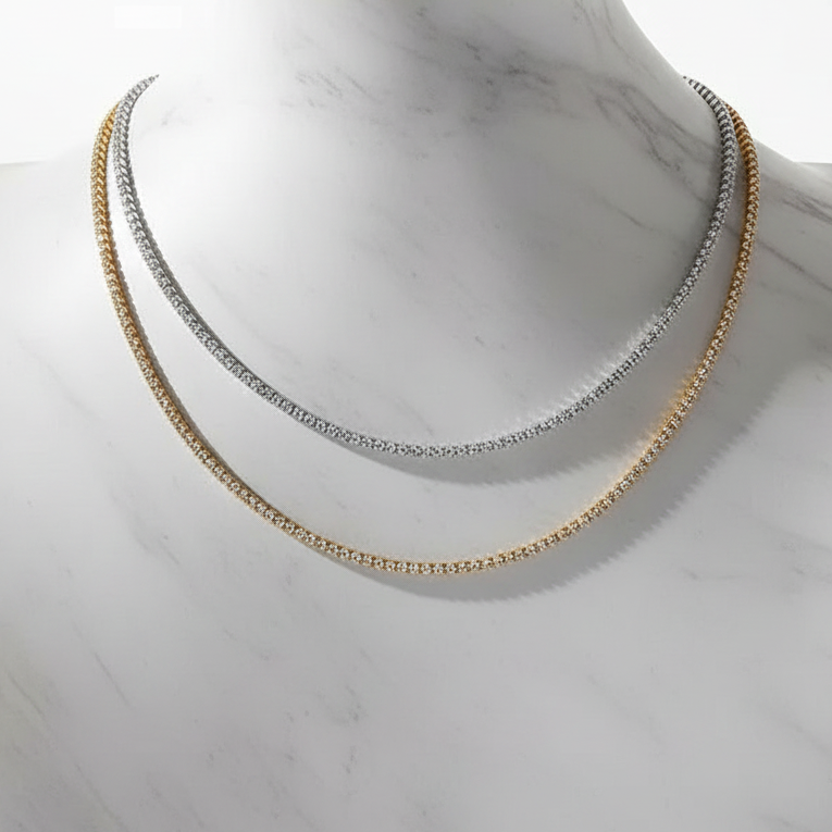 2mm D VVS1 Moissanite Tennis Necklace S925 Sterling Silver-Adjustable Jewelry