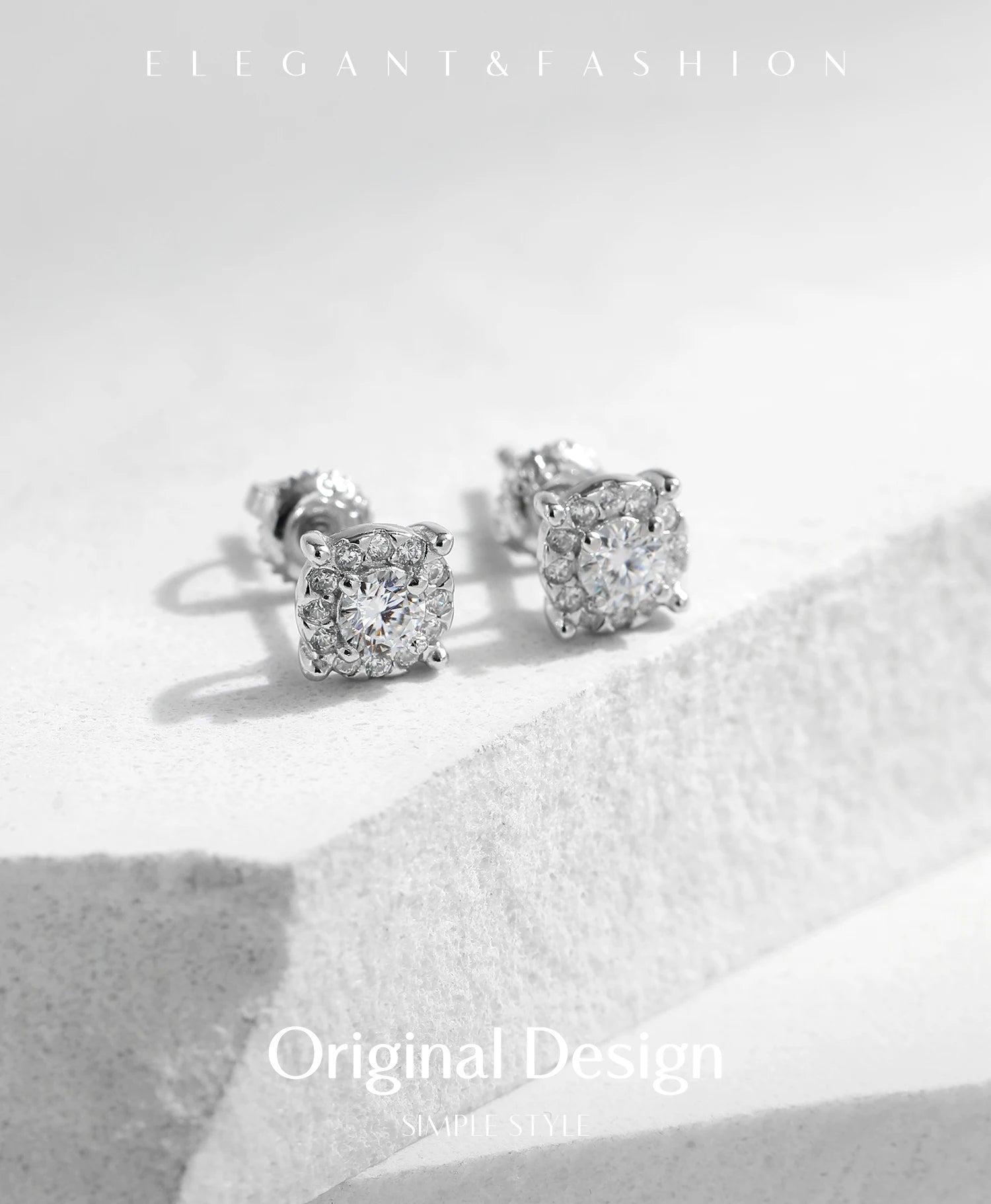 D Color Moissanite Stud Earrings Round Cut 925 Sterling Silver Jewelry