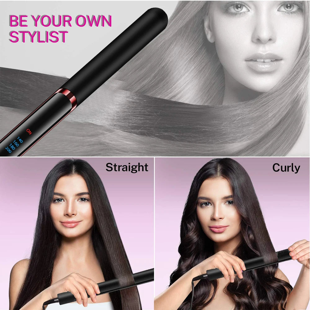 2 in 1 Hair Straightener Curler Set Dual Voltage-Versatile Styling Tool