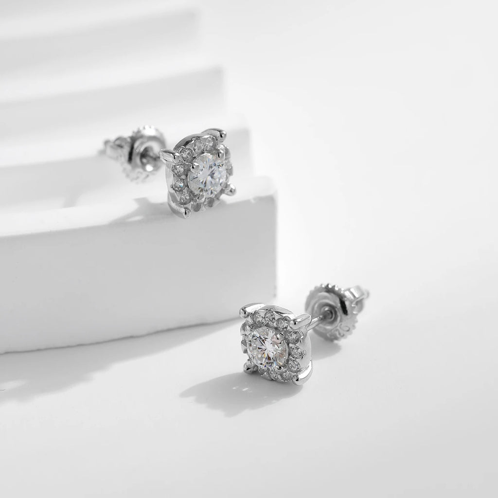 D Color Moissanite Stud Earrings Round Cut 925 Sterling Silver Jewelry