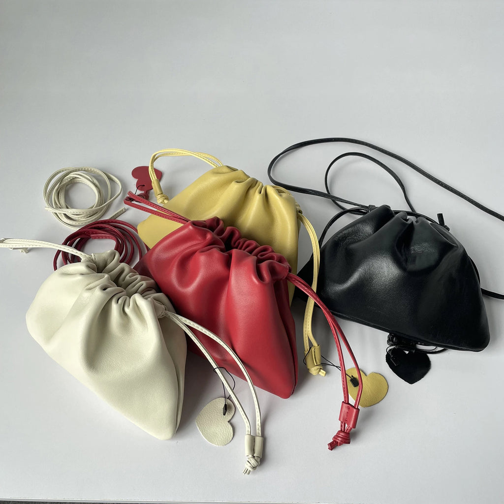 Drawstring Handbag-Shoulder and Crossbody Women Bag-Sheepskin Leather