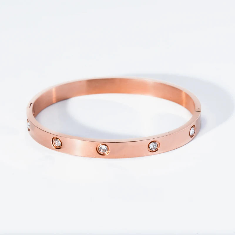 Stainless Steel With Zirconia Stones Bangles-Waterproof Jewelry