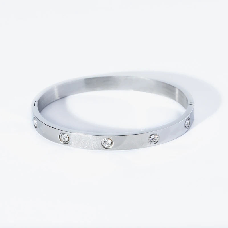 Stainless Steel With Zirconia Stones Bangles-Waterproof Jewelry